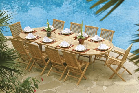 GOLIA Oval Extending Table Teak Wood Giardino di Legno